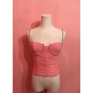Pink Bustier Top with Rhinestone Chain Straps